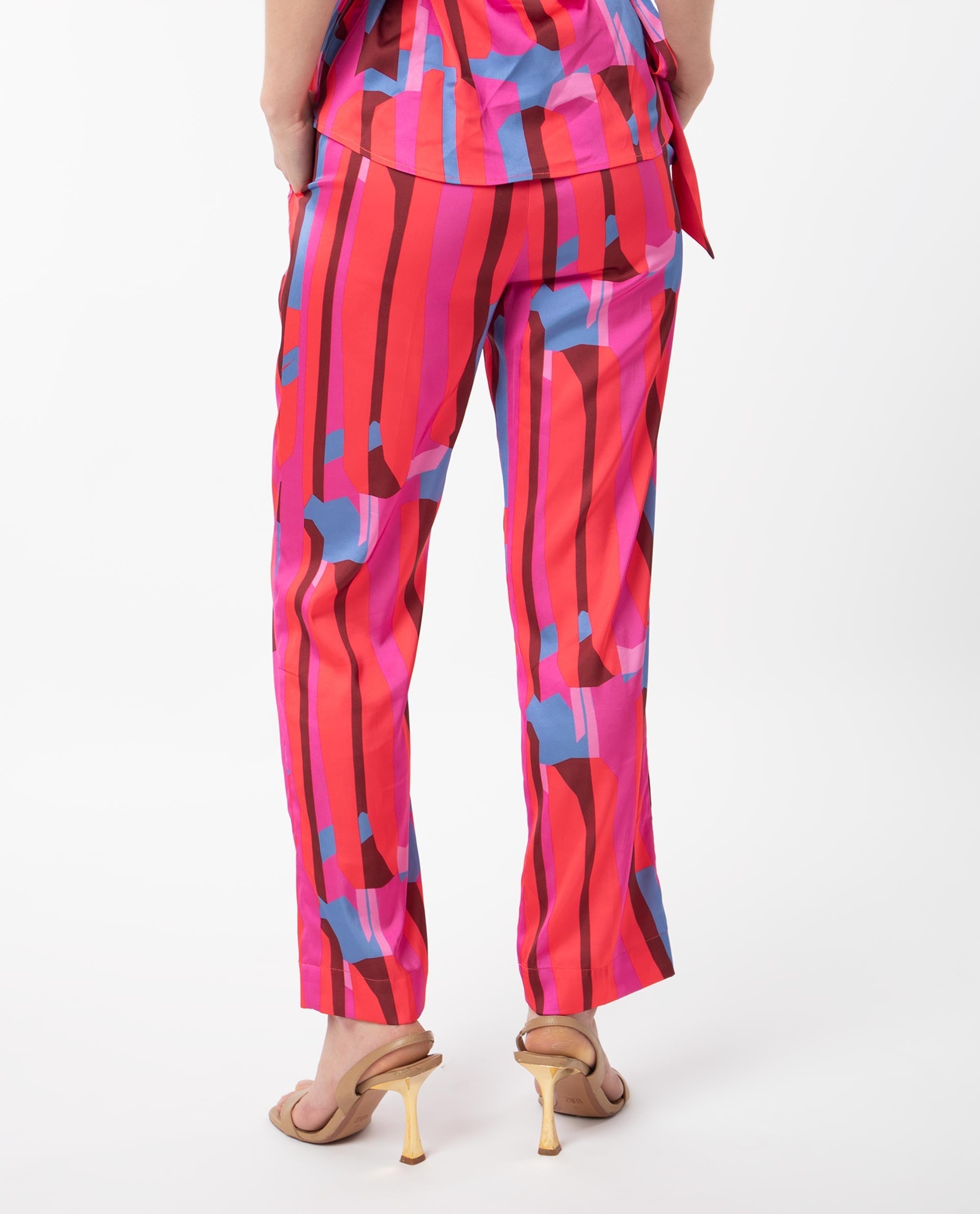 Rareism Women's Zersa Pink Polyester Abstract Print Ankle Length Relaxed Fit Trouser