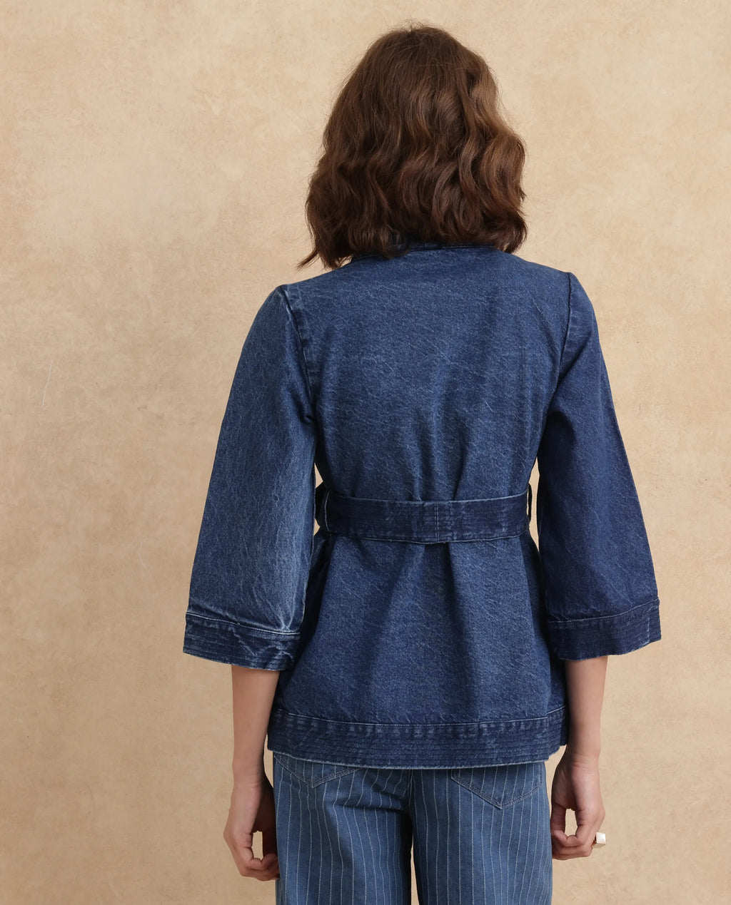 Rareism Women's Zezo Blue Cotton Wrap Neck Plain Regular Fit Jacket