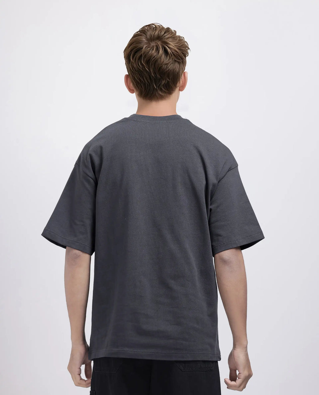 Rare Rabbit Men's Zig Dark Grey Cotton Graphic Print Oversized Fit Half Sleeve Crew Neck T-Shirt