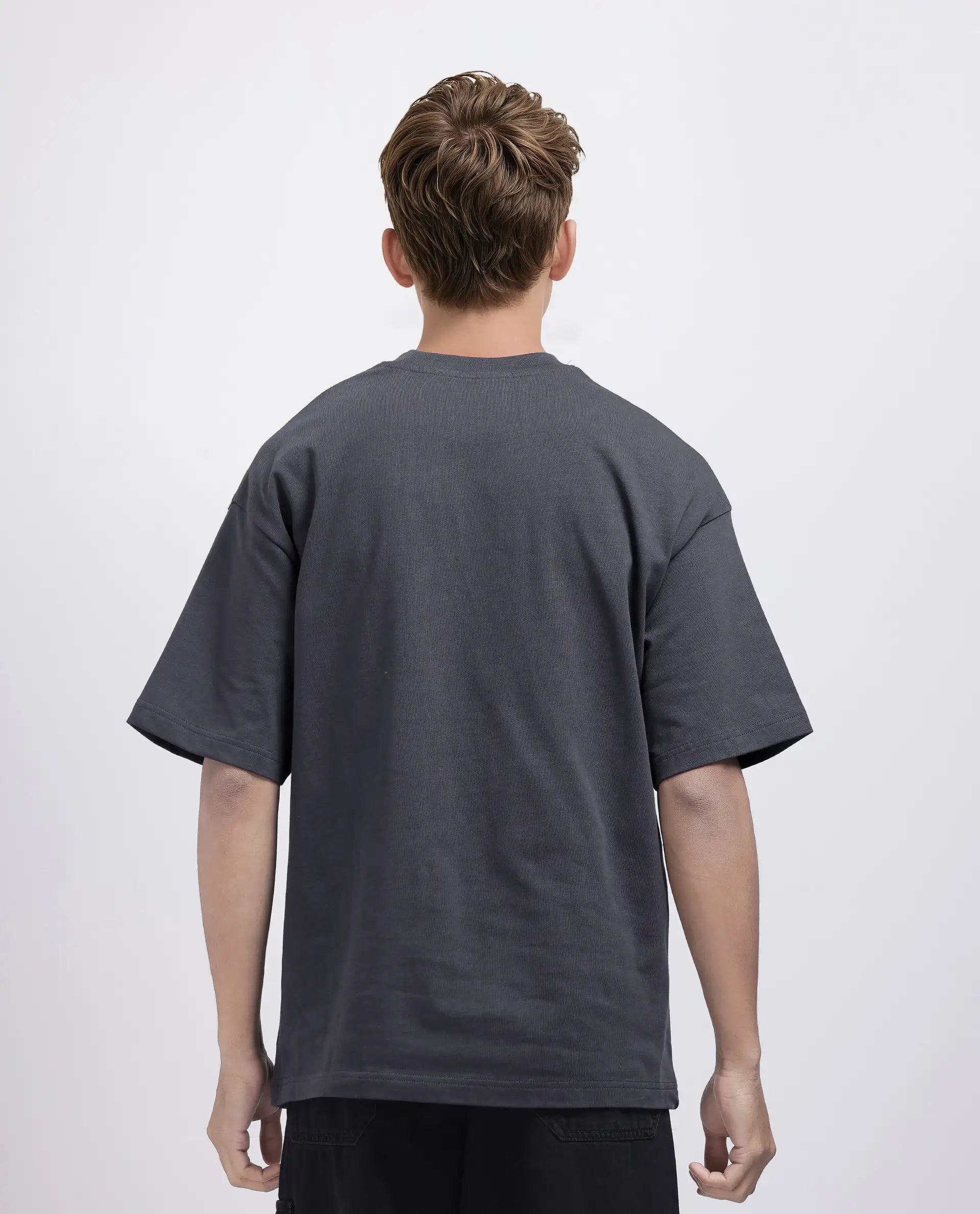 Rare Rabbit Men's Zig Dark Grey Cotton Graphic Print Oversized Fit Half Sleeve Crew Neck T-Shirt
