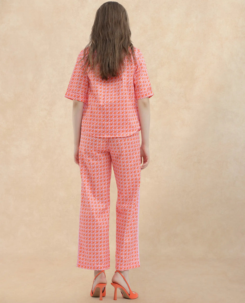 Rareism Women's Zyon-B Pink Cotton Monogram Print Ankle Length Straight Fit Trouser