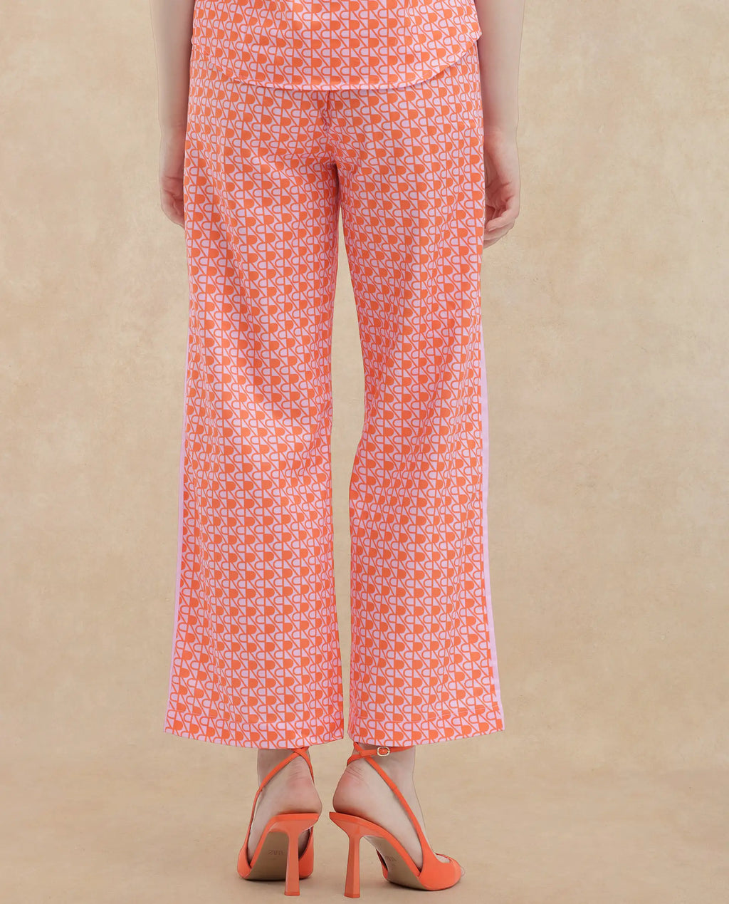 Rareism Women's Zyon-B Pink Cotton Monogram Print Ankle Length Straight Fit Trouser