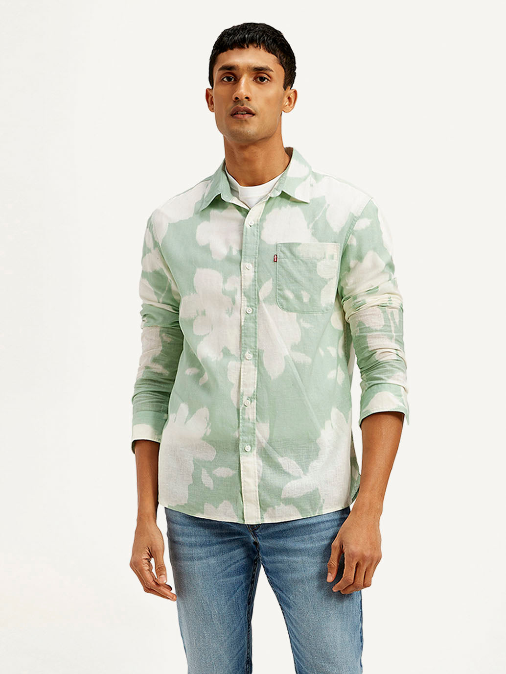 Men's Floral Slim Fit Linen Shirt