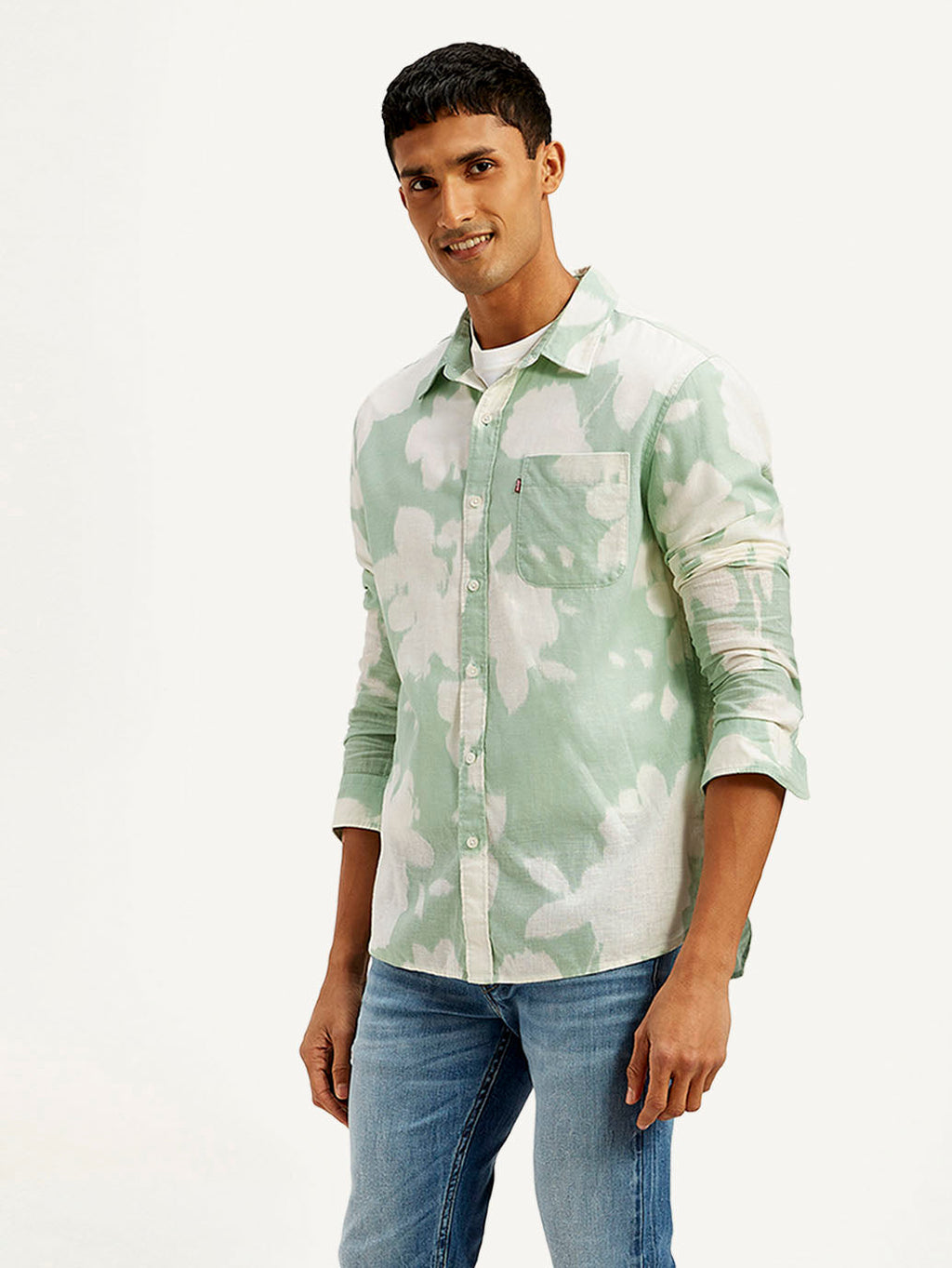 Men's Floral Slim Fit Linen Shirt