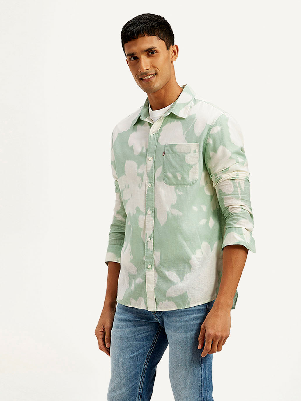 Men's Floral Slim Fit Linen Shirt