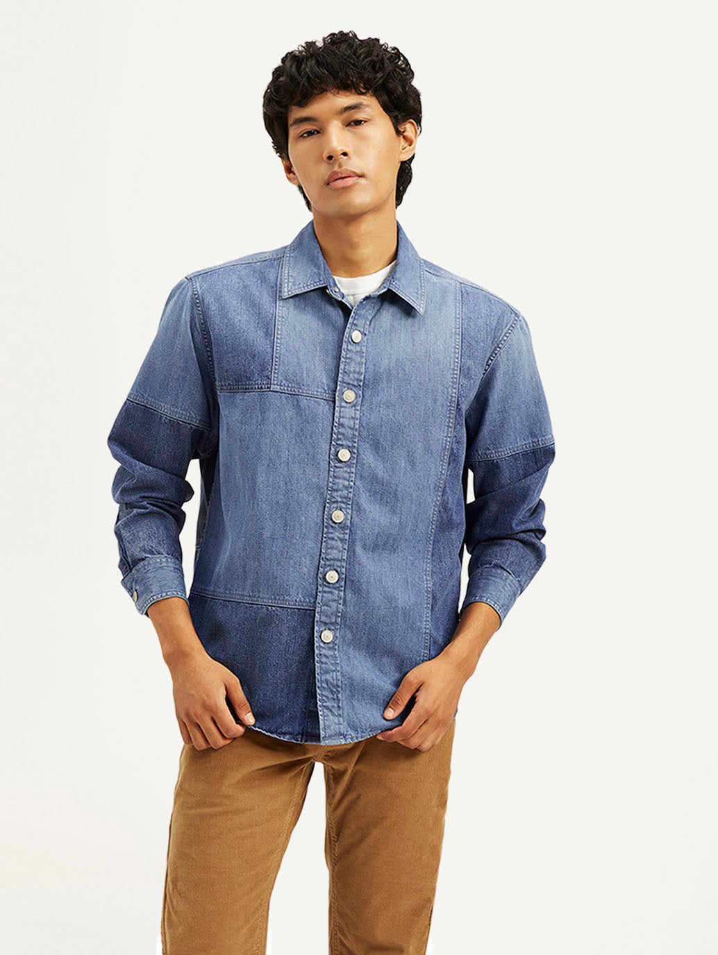 Men's Colorblock Relaxed Fit Denim Overshirt