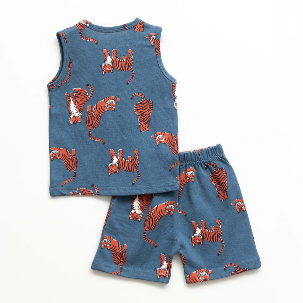 Action Tiger Printed Grey Kids Clothing Set
