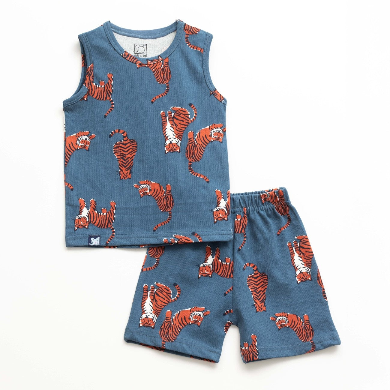 Action Tiger Printed Grey Kids Clothing Set