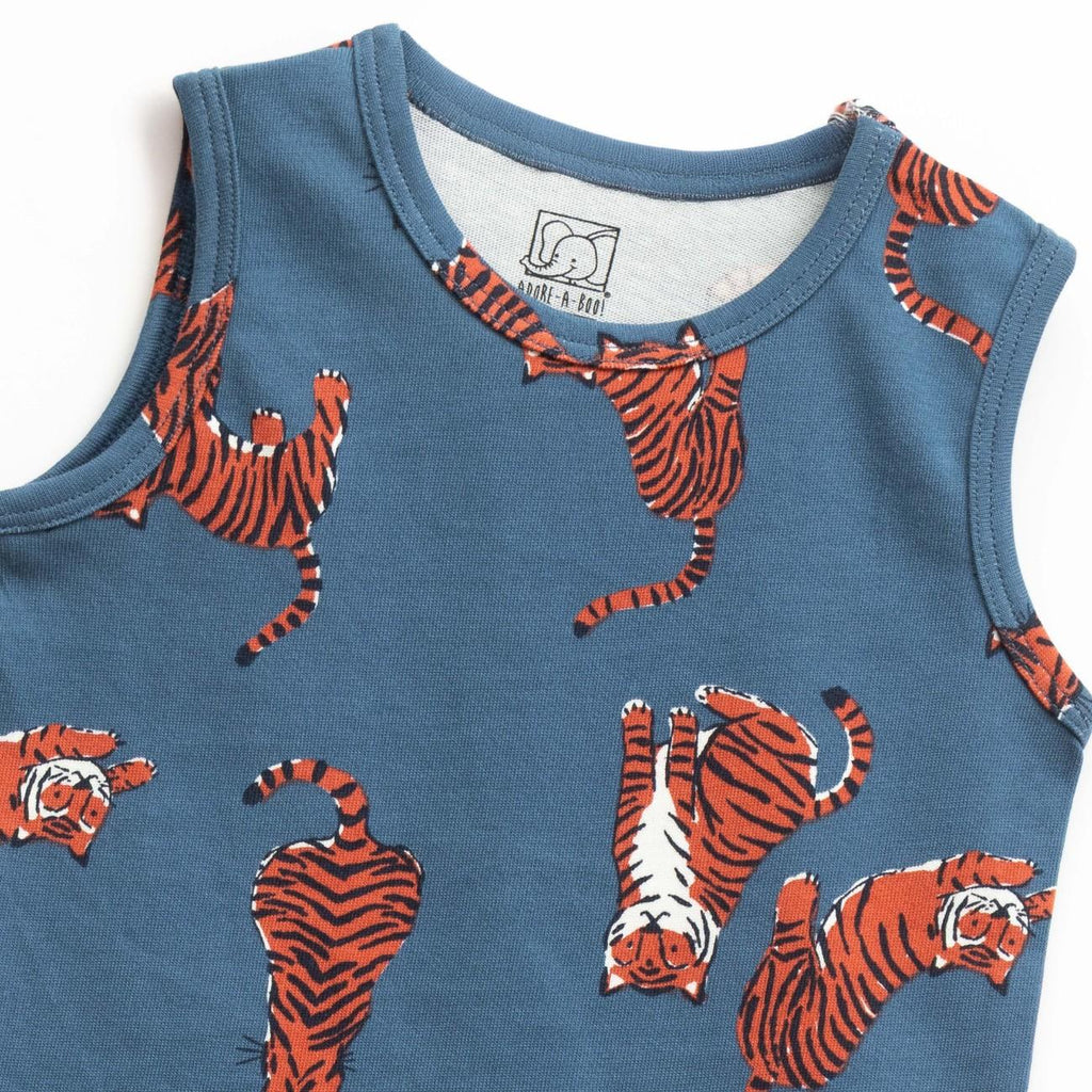 Action Tiger Printed Grey Kids Clothing Set