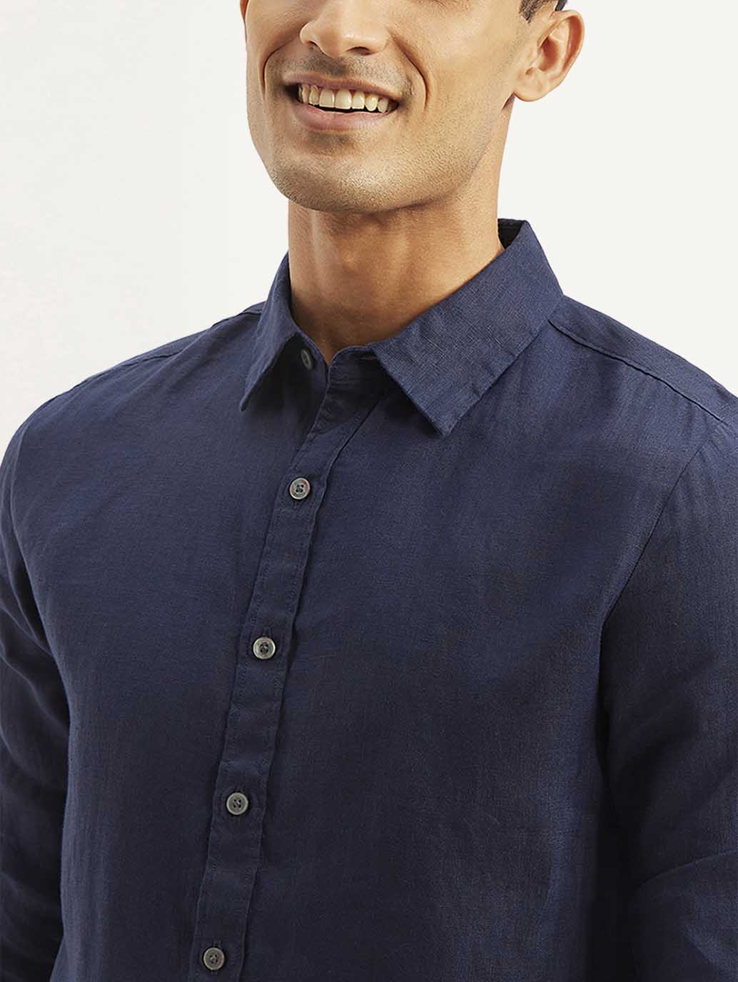 Men's Redloop Solid Regular Fit Linen Shirt