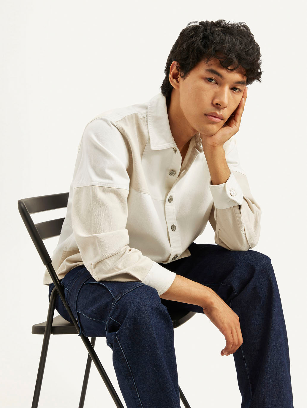 Men's Colorblock Relaxed Fit Denim Overshirt