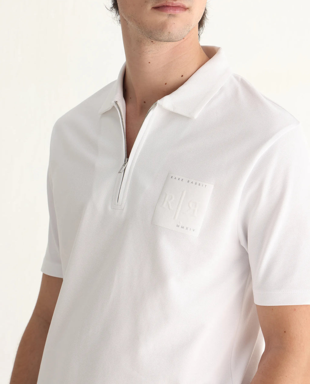 Rare Rabbit Men's Berner White Cotton Blend Graphic Print Regular Fit Half Sleeve Polo