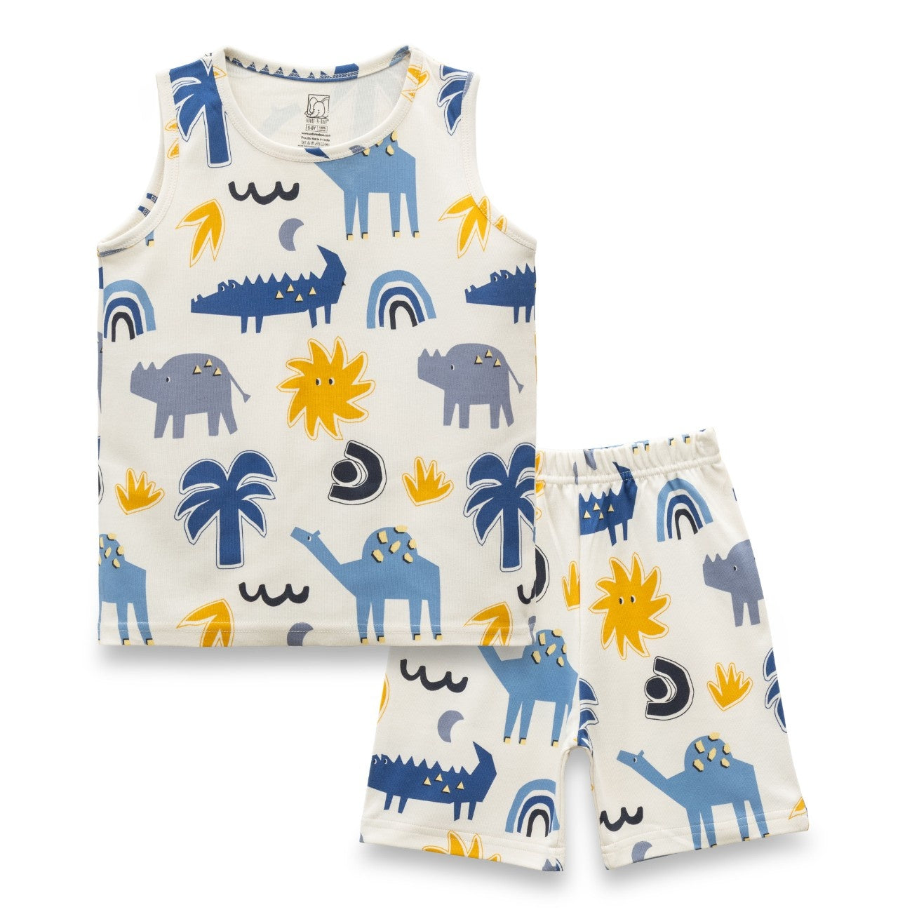 Camel Printed White Kids Clothing Set