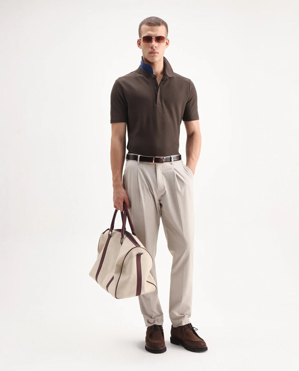 Rare Rabbit Men's Crin Brown Cotton Plain Regular Fit Half Sleeve Polo