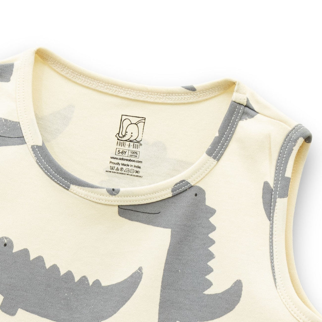 Croc Printed White Kids Clothing Set