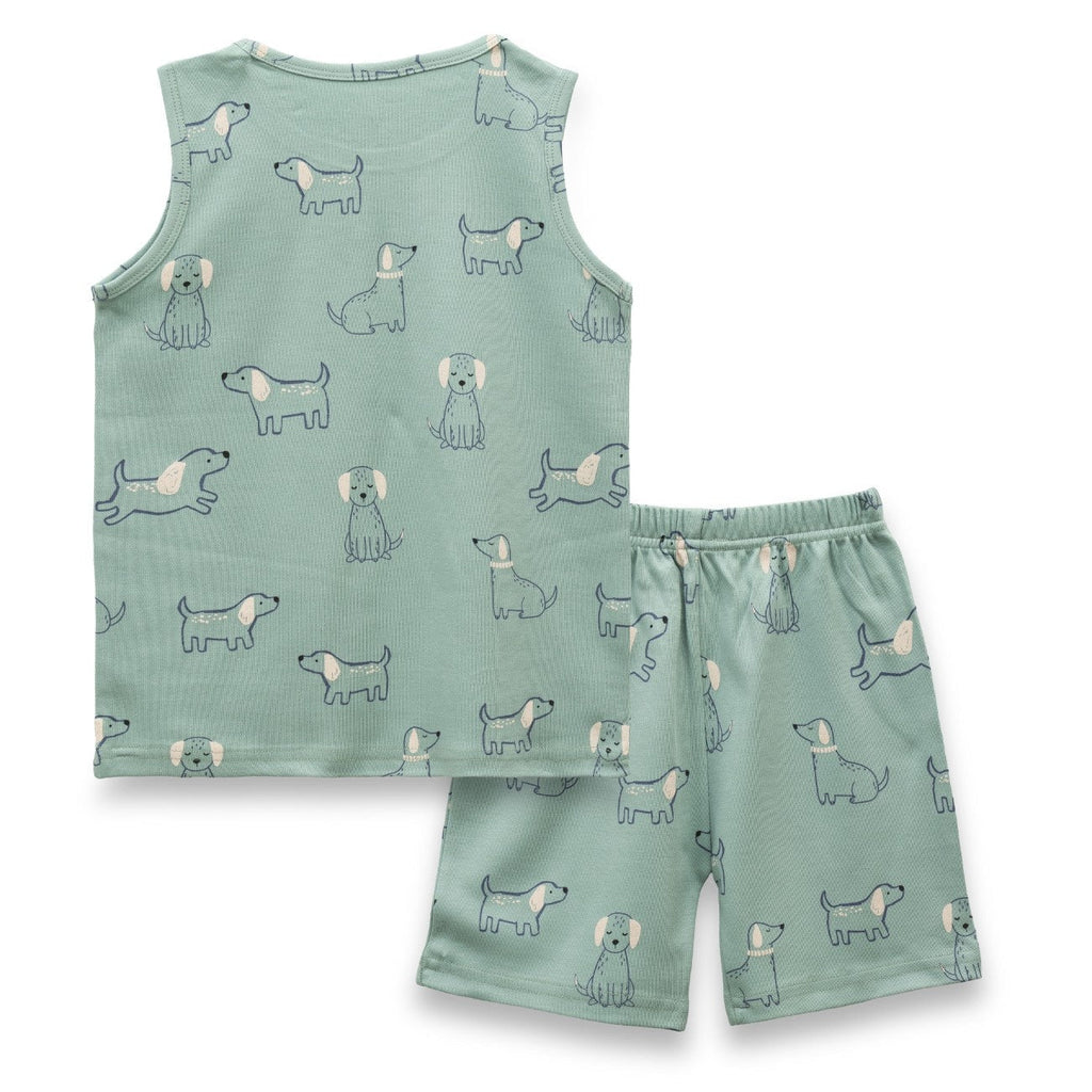 Cute Dogs Printed Green Kids Clothing Set