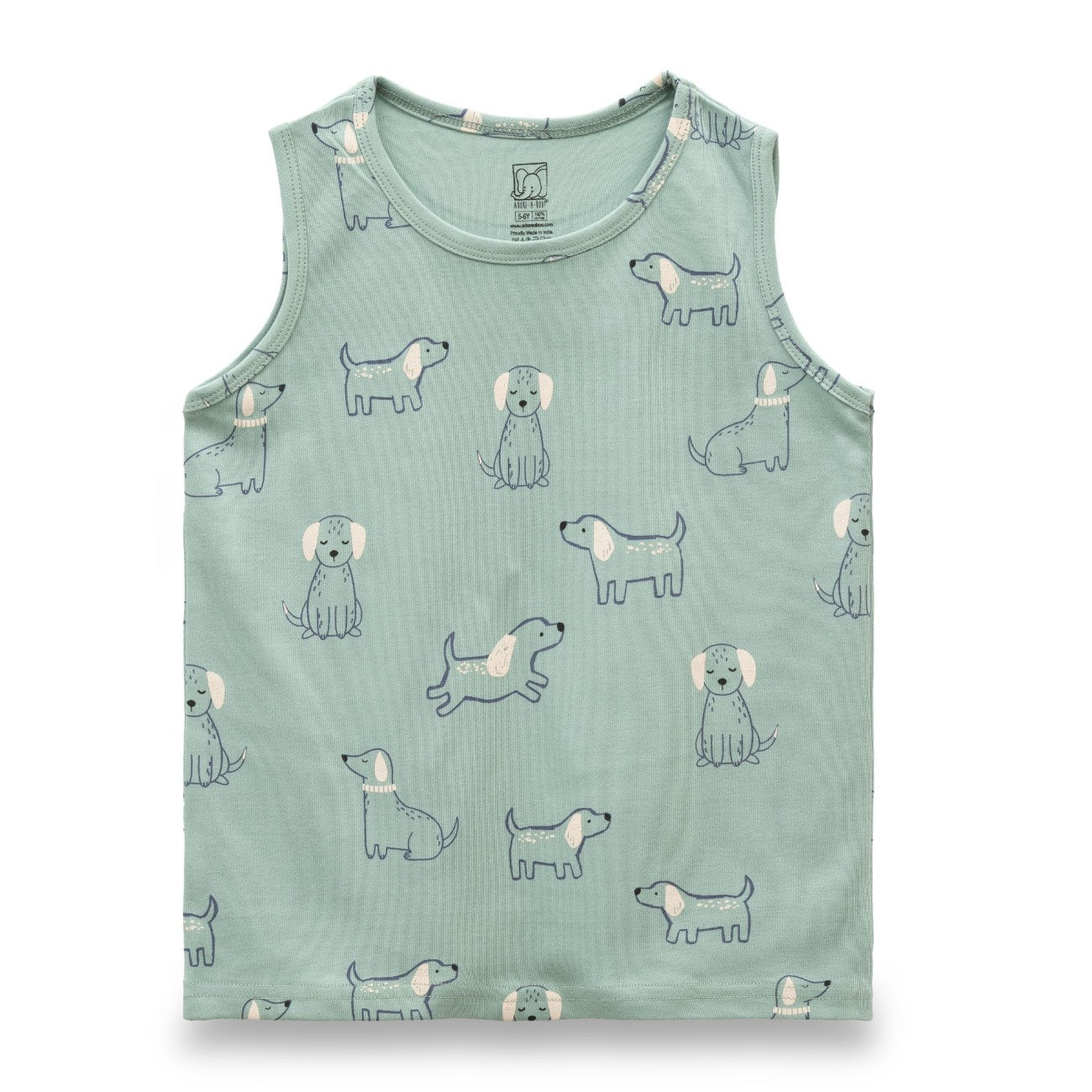 Cute Dogs Printed Green Kids Clothing Set