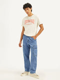 Men's Blue Straight Fit Mid Rise Cargo Jeans