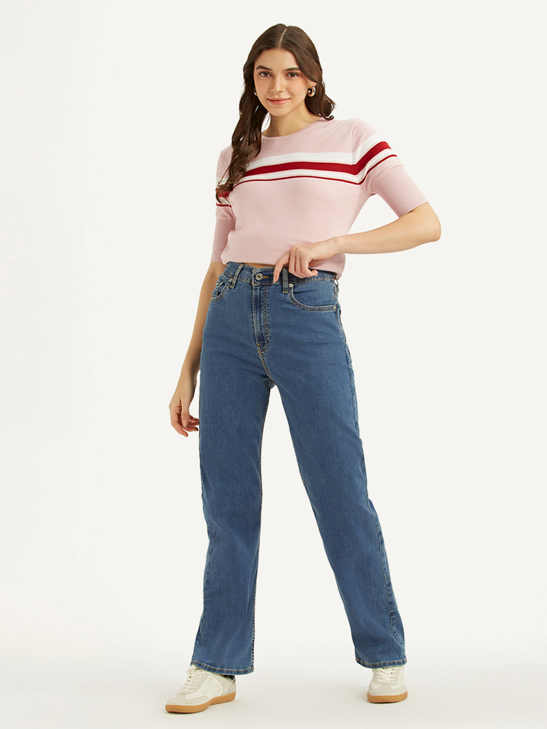 Women's Blue Ribcage Straight Fit High Rise Jeans