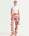 Rareism Women's Gray Orange Viscose Floral Print Ankle Length Regular Fit Trouser