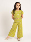 Utsa Kids Lime Floral Pattern Cotton-Blend Ethnic Top - (2-8yrs)