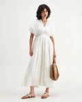 Rareism Women's Janmay Beige Cotton V-Neck Plain Kimono Sleeve Maxi Flared Dress