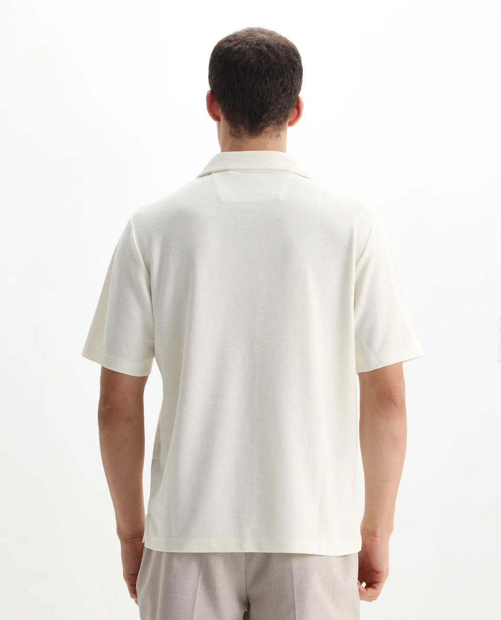 Rare Rabbit Men's Jawal Off White Cotton Blend Plain Oversized Fit Half Sleeve Polo