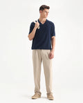 Rare Rabbit Men's Keloe Beige Cotton Blend Plain Relaxed Fit Trouser