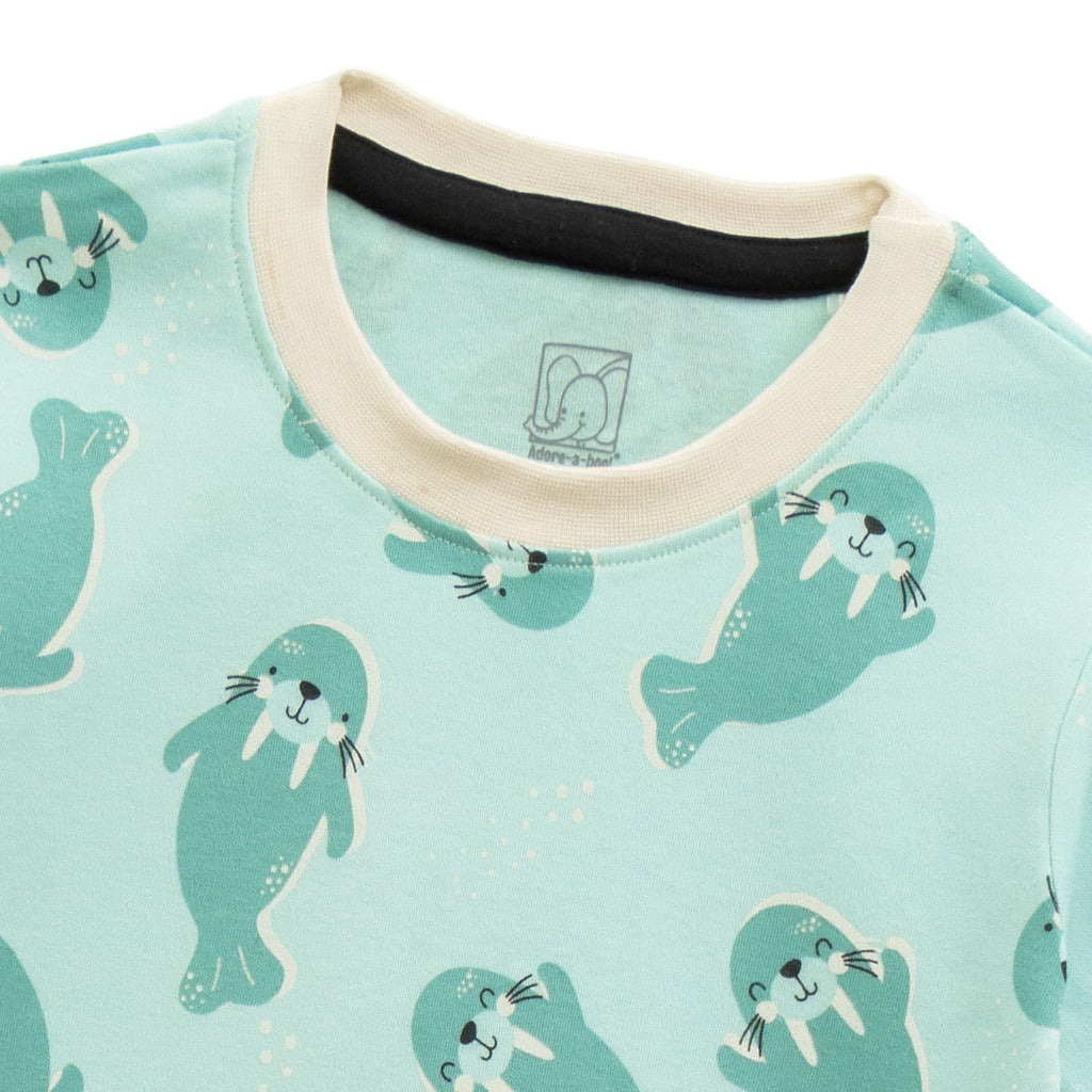 Sea Walrus Printed Green Kids Co-Ord Set