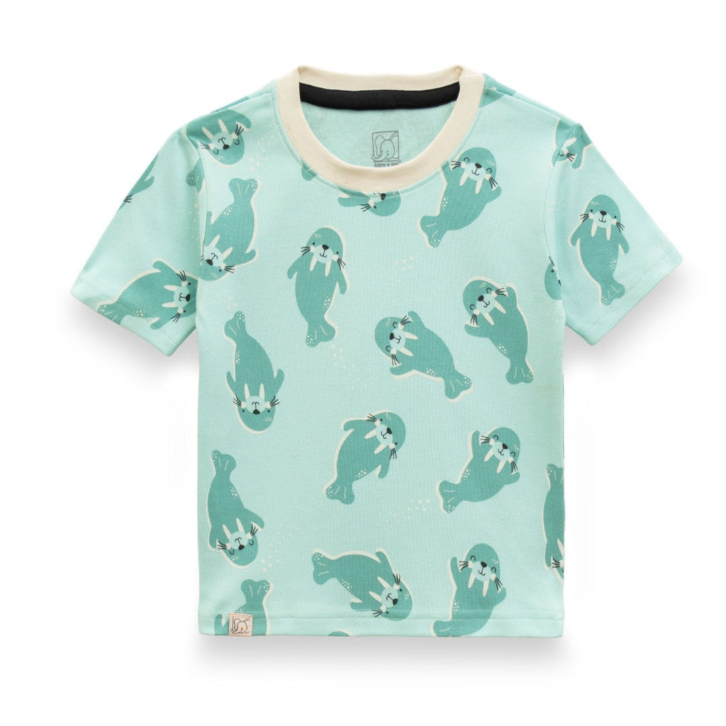 Sea Walrus Printed Green Kids Co-Ord Set