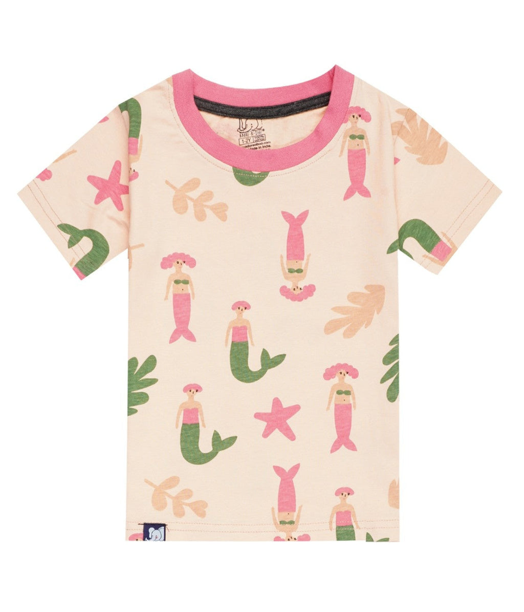 Sea Mermaid Printed Peach Kids Co-Ord Set
