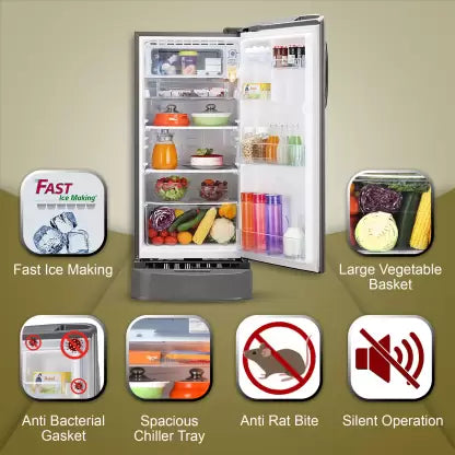 LG 185 L Direct Cool Single Door Refrigerator Shiny Steel, GL-D201APZU