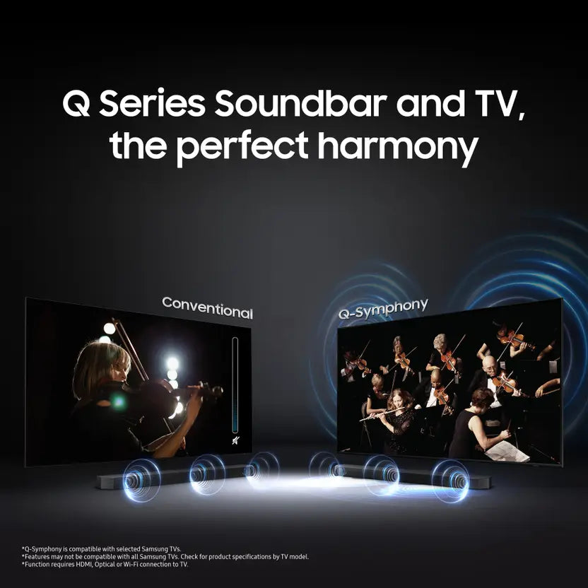 Samsung 360 W 5.1.2ch (HW-Q800C/XL) Q-Symphony Soundbar with Wireless Subwoofer, Top/Centre/Side Firing Speakers, Wide Range Tweeter, Dolby Atmos, Built-in Alexa, AirPlay2, Wi-Fi (Black)