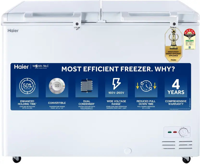Haier 324 L Double Door Standard Deep Freezer  (White, HFC-350DM5, 5 Star)