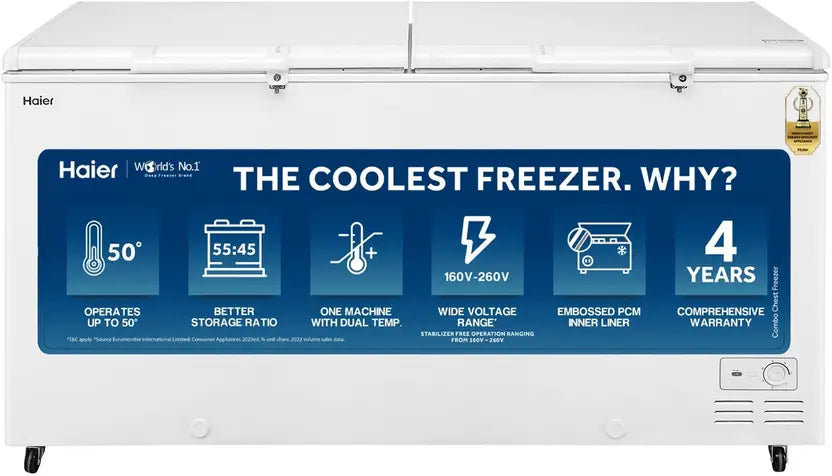 Haier 350 L Double Door Standard Deep Freezer  (White, HFC-385CM5)