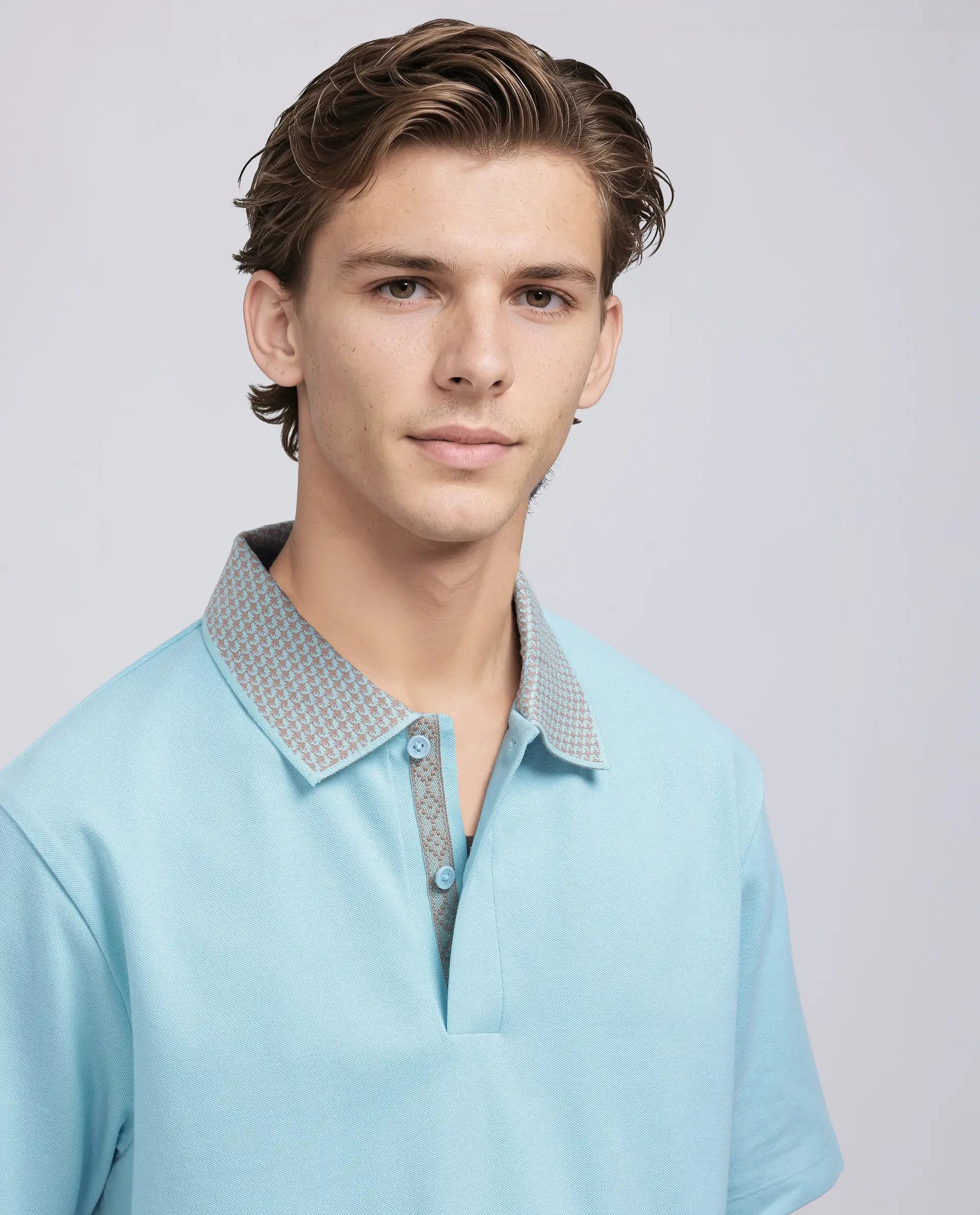 Rare Rabbit Men's Abit Light Blue Cotton Blend Plain Regular Fit Half Sleeve Polo