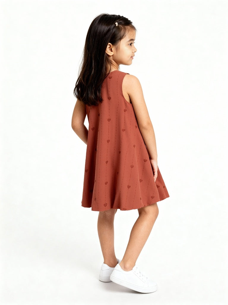 HOP Kids Red Heart Detailed Cotton A-Line Dress