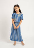 Utsa Kids Blue Floral Embroidered Cotton-Blend Top - (2-8yrs)