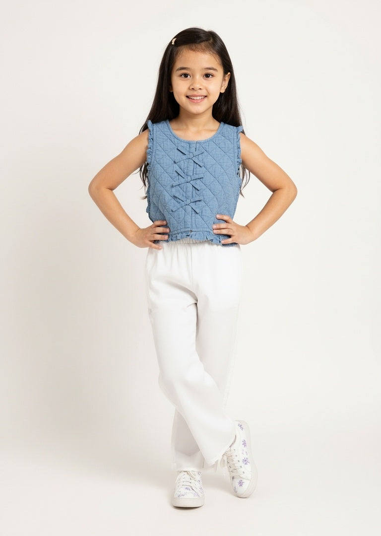 HOP Kids Blue Bow-Detailed Denim Vest Top