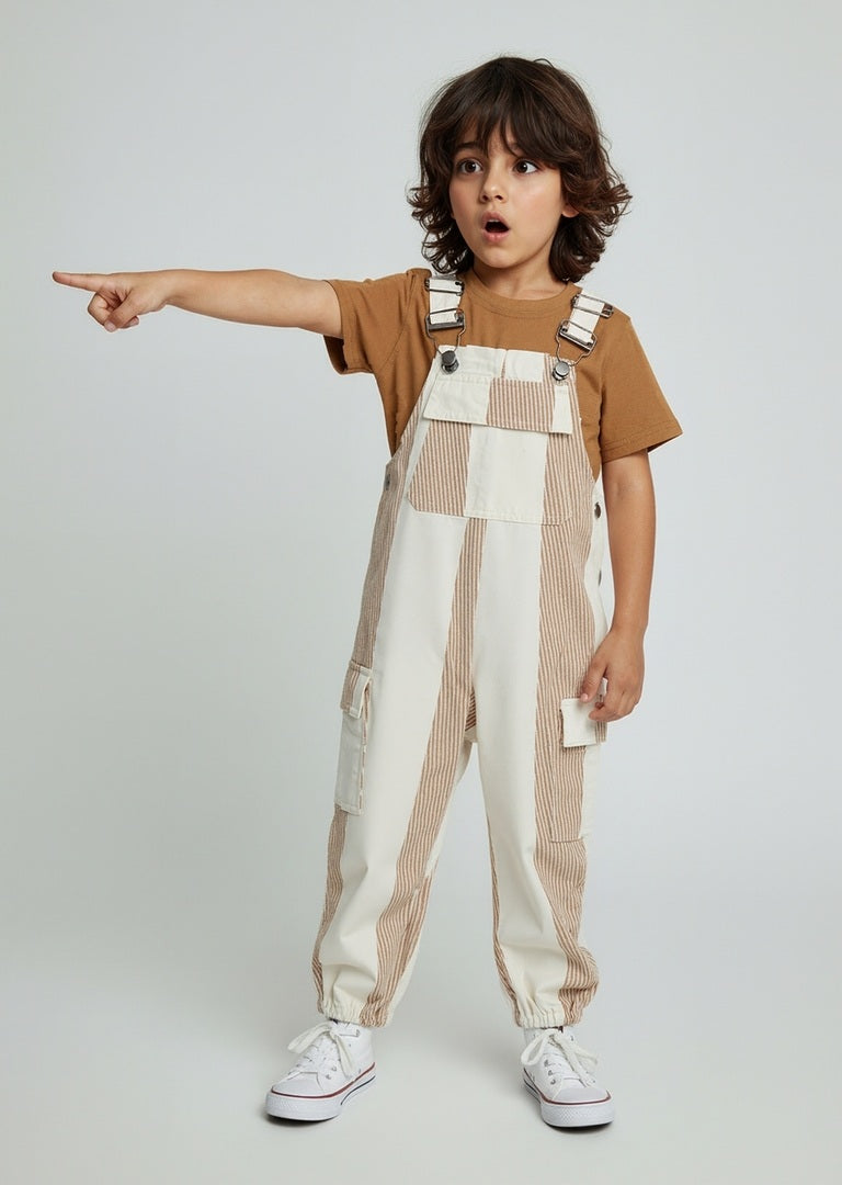HOP Kids Orange Printed Cotton Dungaree with T-Shirt Set