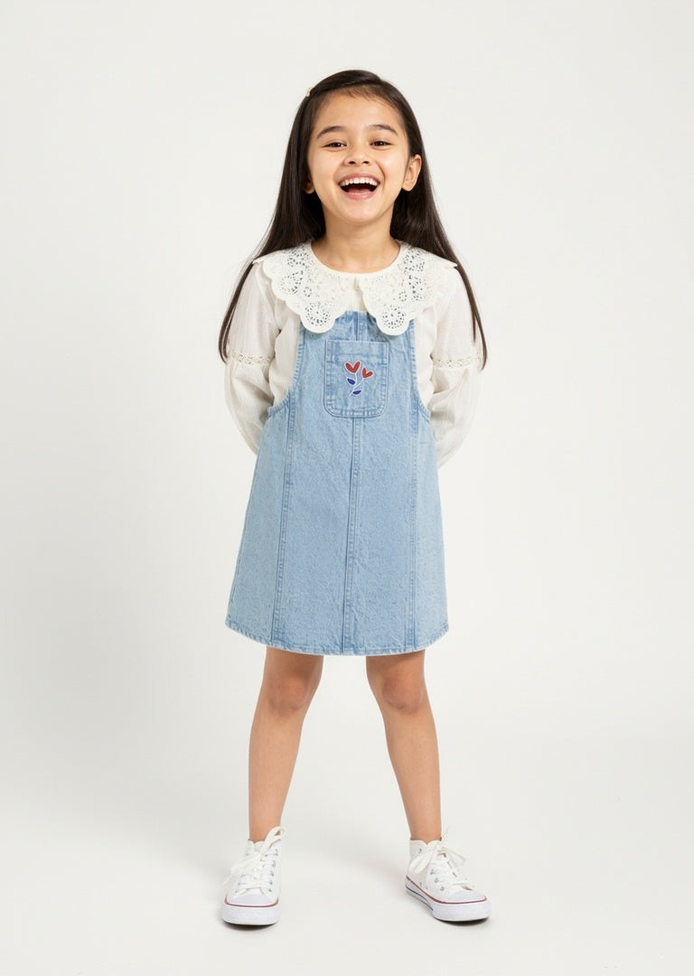HOP Kids Blue Denim Pinafore with Top Set