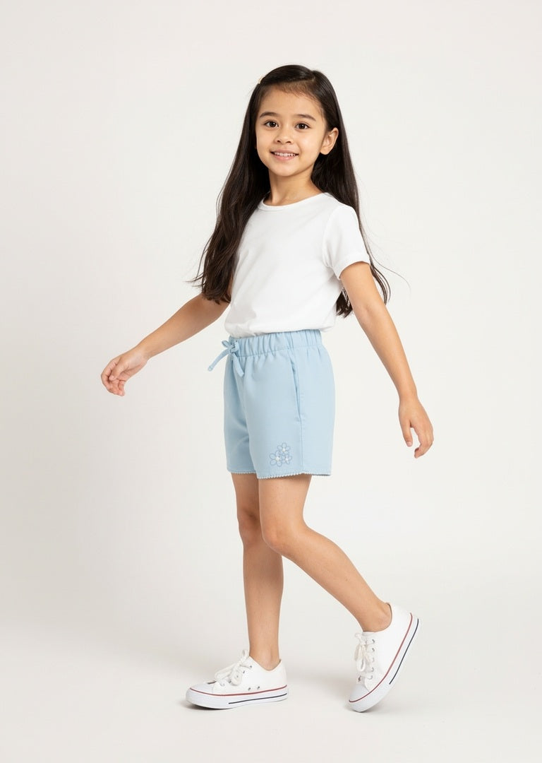 HOP Kids Light Blue Floral Mid-Rise Cotton Shorts