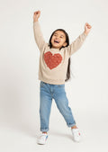 HOP Kids Beige Heart Design Cotton-Blend Sweatshirt