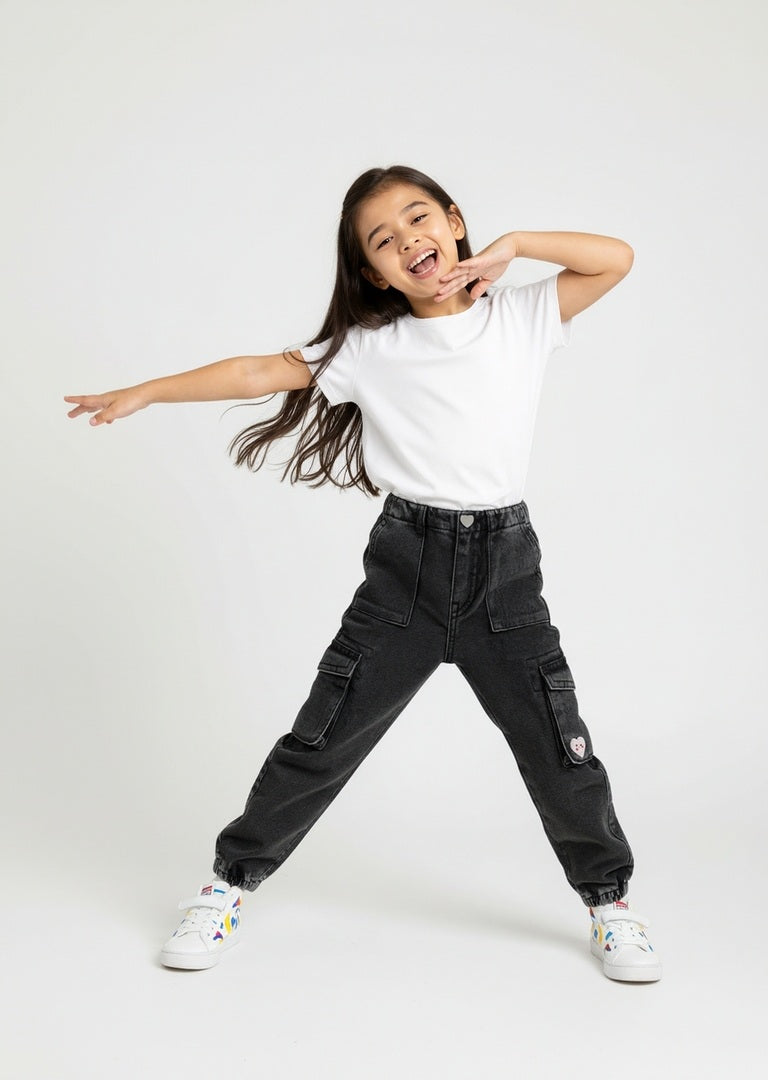 HOP Kids Charcoal Mid-Rise Jogger-Style Jeans