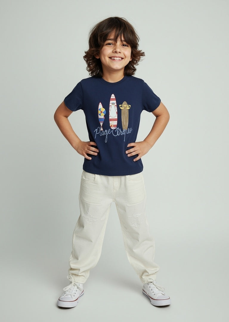 HOP Kids Navy Printed Cotton T-Shirt
