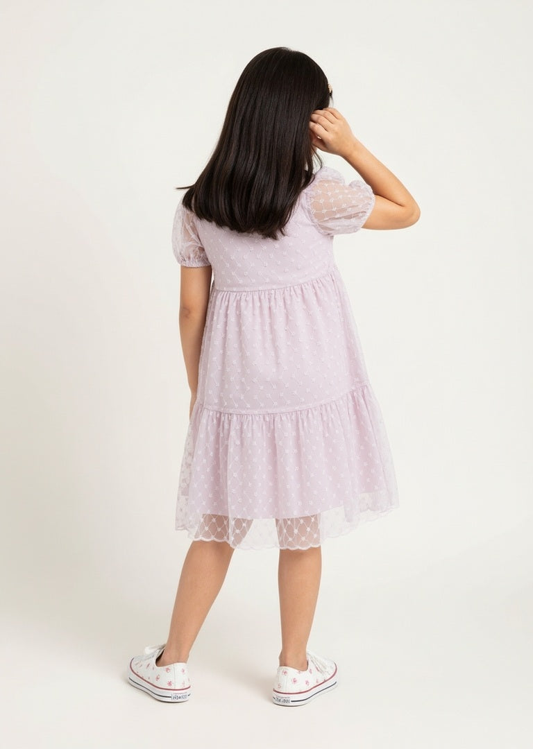 HOP Kids Pink Floral Embroidered Tiered Dress