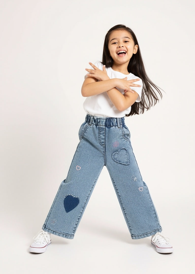 HOP Kids Light Blue Faded Wide-Leg Mid-Rise Jeans
