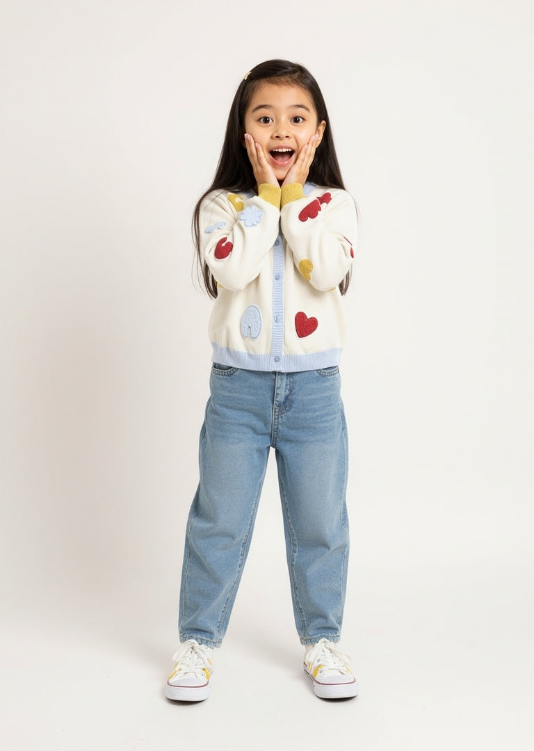 HOP Kids Off-White Embroidered Cotton Cardigan