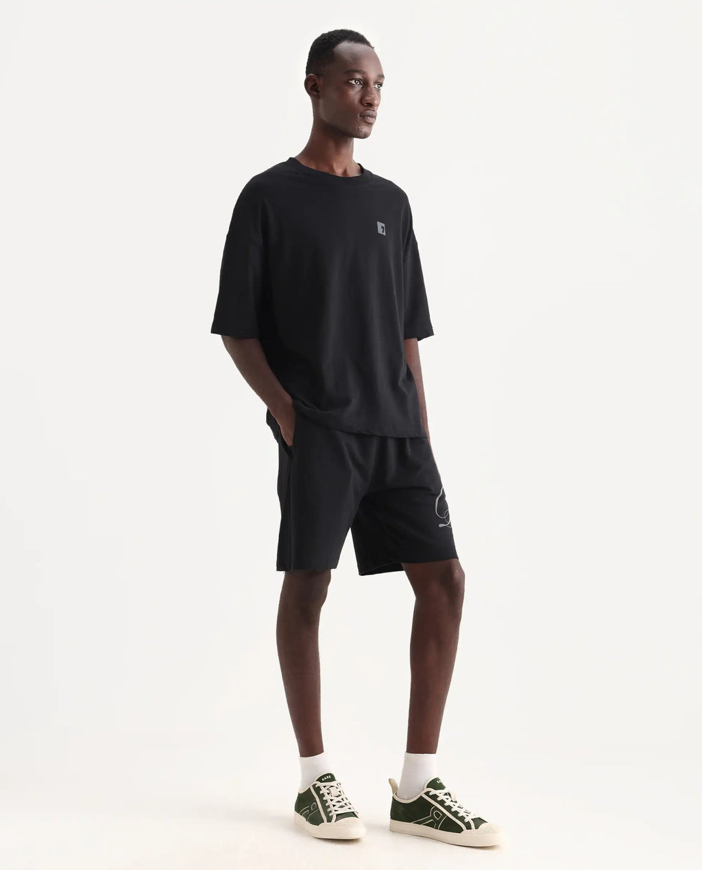 Rare Rabbit Men's Ranot Black Cotton Graphic Print Oversized Fit Shorts