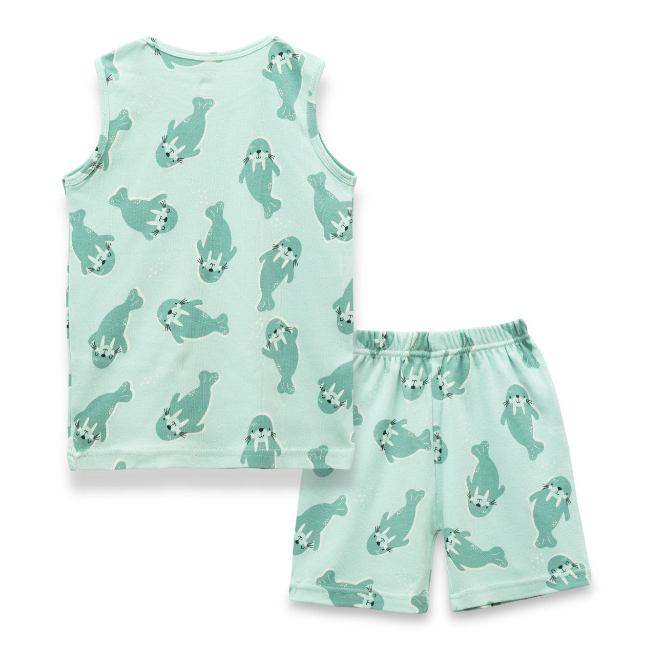 Sea Walrus Printed Green Kids Clothing Set